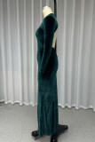 Green Sexy Prom Solid Color Backless Velvet O Neck Evening Dresses