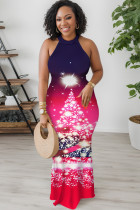 Gradient Color Sexy Casual Print Basic O Neck Long Dresses