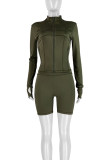 Coffee Casual Solid Color Patchwork Zipper Zipper Collar Long Sleeve Two Pieces