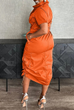 Orange Street Daily Solid Color Distressed Pocket Zipper Zipper Collar Wrapped Skirt Dresses