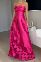 Rose Red Casual Prom Solid Color Patchwork Ruched Strapless Evening Dresses