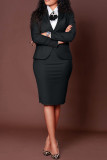 Brown Casual Business Wear Solid Color Slit Turn-back Collar Long Sleeve Two Pieces