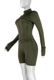 Coffee Casual Solid Color Patchwork Zipper Zipper Collar Long Sleeve Two Pieces