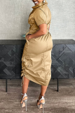 Orange Street Daily Solid Color Distressed Pocket Zipper Zipper Collar Wrapped Skirt Dresses