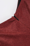 Grey Sexy Solid Color Sequined Irregular Square Neck Evening Dresses