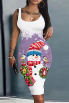 Purple Casual Print Basic U Neck Vest Dresses