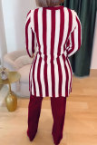Black Daily Elegant Stripe Slit O Neck Long Sleeve Two Pieces