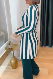 Black Daily Elegant Stripe Slit O Neck Long Sleeve Two Pieces