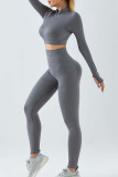 Dark Gray Sportswear Solid Color Patchwork Zipper Zipper Collar Long Sleeve Two Pieces
