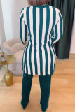 Black Daily Elegant Stripe Slit O Neck Long Sleeve Two Pieces