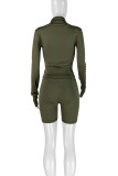 Coffee Casual Solid Color Patchwork Zipper Zipper Collar Long Sleeve Two Pieces