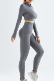 Dark Gray Sportswear Solid Color Patchwork Zipper Zipper Collar Long Sleeve Two Pieces