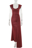Grey Sexy Solid Color Sequined Irregular Square Neck Evening Dresses