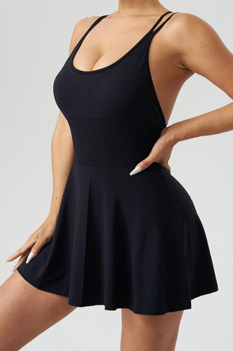 Black Sportswear Solid Color Patchwork Backless