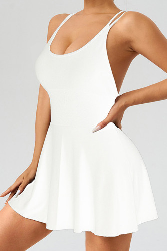 White Sportswear Solid Color Patchwork Backless