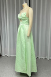 Green Sexy Prom Solid Color Slit Irregular Strapless Evening Dresses