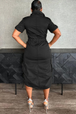Orange Street Daily Solid Color Distressed Pocket Zipper Zipper Collar Wrapped Skirt Dresses