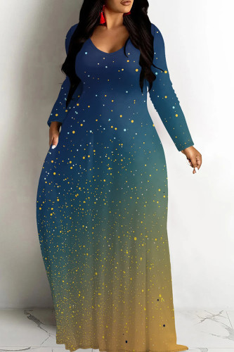 Gold Pink Casual Print Patchwork O Neck Long Dresses