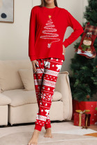 Red Daily Print Patchwork Christmas Day Sleepwear
