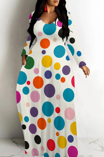 Multicolor Casual Print Patchwork O Neck Long Dresses