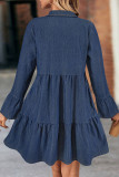 Deep Blue Casual Solid Color Patchwork Zipper Ruffled Trim Zipper Collar Long Sleeve Boot Cut Denim Dresses