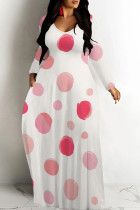 White Casual Print Patchwork O Neck Long Dresses