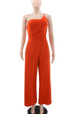 Black Casual Solid Color Patchwork Backless Spaghetti Strap Loose Jumpsuits