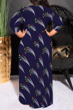 Beige Casual Street Geometric Print Lace Up Contrast Scarf Collar Printed Plus Size Dresses