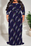 Beige Casual Street Geometric Print Lace Up Contrast Scarf Collar Printed Plus Size Dresses