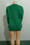 Green Casual Letters Basic O Neck Tops