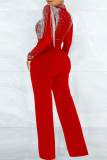 Black Casual Solid Color Patchwork Hot Drill Zipper O Neck Regular Jumpsuits