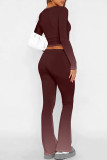 Orange Casual Street Gradient Print Contrast O Neck Long Sleeve Two Pieces