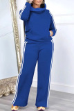 Blue Casual Sportswear Daily Stripe Patchwork Turtleneck Long Sleeve Two Pieces
