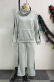 Blue Casual Sportswear Daily Stripe Patchwork Turtleneck Long Sleeve Two Pieces