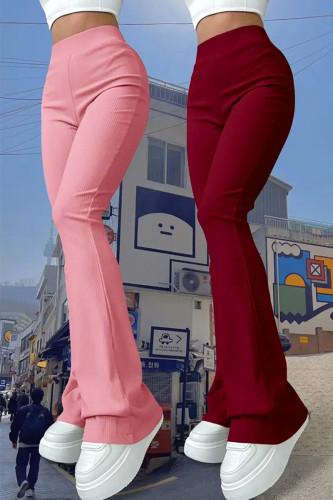 Red Pink Casual Solid Color Patchwork Plus Size Two Pieces