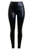 Black Casual Daily Solid Color Basic Skinny High Waist Pencil Solid Color Trousers