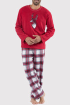Red Daily Print Patchwork Family Sleepwear