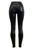 Black Casual Daily Solid Color Basic Skinny High Waist Pencil Solid Color Trousers