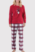 Red Daily Print Patchwork Family Sleepwear
