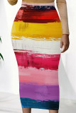 Purplish Blue Casual Print Patchwork Regular Mid Waist Conventional Full Print Bottoms