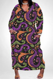 Silver Casual Print Pocket Patchwork V Neck Straight Plus Size Dresses