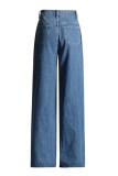 Blue Casual Heart Shaped Hollow Out High Waist Straight Denim Jeans
