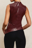 Black Casual Solid Basic Turtleneck Tops