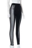 Black Sexy Casual Hot Solid Color Patchwork See-Through Skinny High Waist Pencil Patchwork Trousers