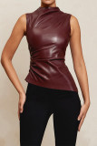 Black Casual Solid Basic Turtleneck Tops