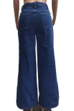 Blue Casual Heart Shaped Hollow Out Patchwork Zipper Mid Waist Loose Denim Jeans