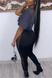 Black Sexy Casual Hot Solid Color Patchwork See-Through Skinny High Waist Pencil Patchwork Trousers