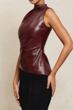 Black Casual Solid Basic Turtleneck Tops