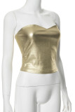 Gold Sexy Solid Backless Strapless Tops