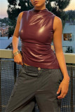 Black Casual Solid Basic Turtleneck Tops